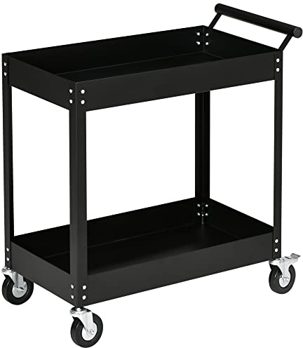 DURHAND Chariot desserte d'atelier en Acier 2 Plateaux sur roulettes avec poignée - Charge Max. 150 kg - 84,5 x 38 x 84 cm Noir