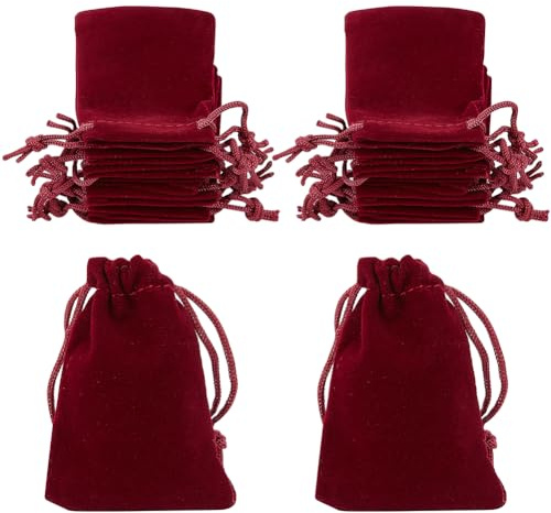 Beebeecraft 25 pz 7x5 cm Sacchetti di Velluto Rosso Scuro Bordeaux Rosso Morbido Velluto Sacchetti Regalo con Coulisse per Gioielli (2.8x2 Pollici)