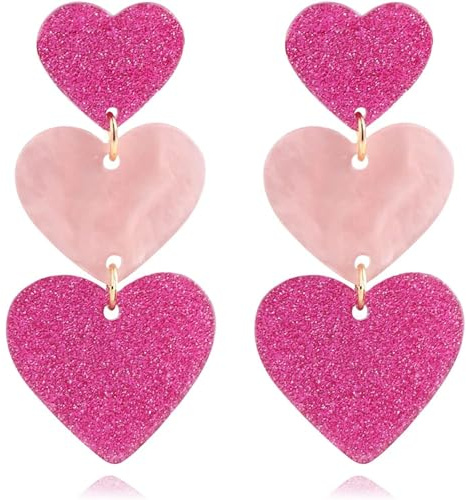 AVYRING Dangle Earrings, Rose Pink Statement Earrings Hypoallergenic Large Dangling Drop Earrings Popular Styles Heart Earrings for Womens Jewelry