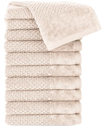 Pure Label 10-TLG. Gästehandtücher 30x50 cm mit Aufhängeschlaufe aus 100% Baumwolle, saugstark, weich und Oeko-TEX Zertifiziert - 10 Gästehandtücher Creme, 30x50 cm