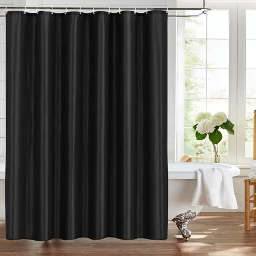 LUKDUNG 180x200 Badevorhang Polyester Textil, Duschvorhang Anti-schimmel für Badezimmer, Vorhang für Badewanne Dusche aus Stoff Wasserdicht Waschbar, Shower Curtain mit 12 Haken Schwarz