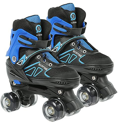 Roller Enfant,Roller Enfant Fille,Patins pour Garçons,Patins à roulettes Double rangée-Patins à roulettes Taille réglable-Rollers Quad-Bleu et Noir/Noir/Rose/Rouge et Noir-Taille S/M