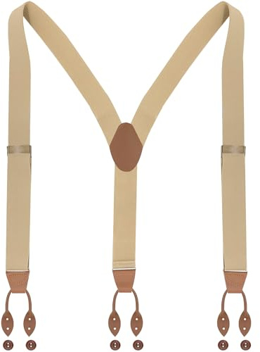 Ausukler Bretelles à Boutons pour Homme Pantalon Extra Forte 3,5 cm de Large avec 6 Boutons Taille Unique, beige, taille unique