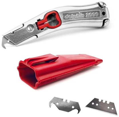 Delphin®-2000 Teppichmesser, Klassik Edition, Feststehende Klinge, Profi Cuttermesser, Alu, Klingen und Kunststoffköcher, Rechts- u. Linkshänder