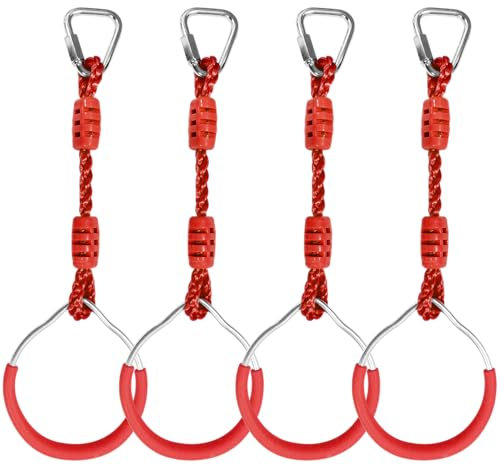 Backyard Ninja Ring Hang Gymnastic Fist Swing Monkey Bar Playground Equipment Climbing Attachment Playground Play Set, 4 Red Obstacle Course Fit Rings Jungle Gym Slackline Warrior Training Equipment