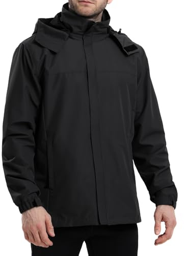 PYALT Veste de pluie homme Imperméable et respirante veste légère coupe vent homme avec capuche pour la randonnée cyclisme Noir L