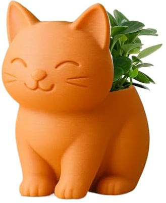 Söt kattblomkruka, nyckfull kattkruka, liten växtbehållare, inomhus trädgårdstillbehör, andningsbar bas, handtvätt säker, orange, perfekt för kaktusar och inomhusträdgårdar