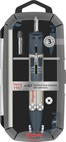 Maped - Technischer Zirkel aus Metall mit Verlängerung Nr. 421 – Schnellverstellung mit Hebel – Mikrometrische Schraube – Serie Since 1947 – Präzision & Robustheit – inklusive Box