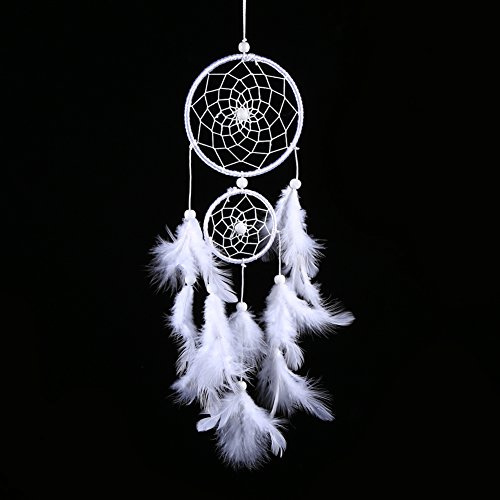 Nimomo Atrapasueños de estilo bohemio blanco con perlas y plumas auténticas