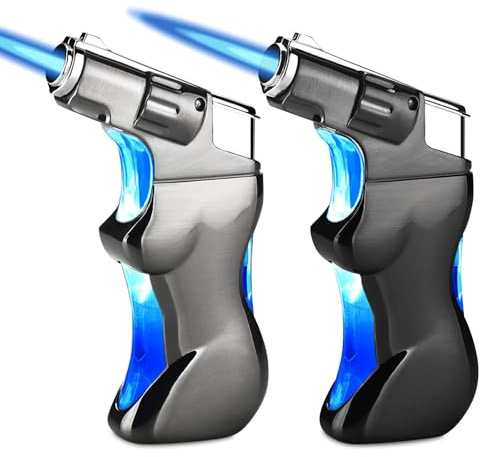 Encendedor De GGas,2 Unidades Mecheros De Tormenta,Mechero De GGas Recargable,Encendedor De Gas Rellenable para Vvelas,Cocina,Camping,Parrilla,Regalos para Hombres(Se Vende Sin Gas)