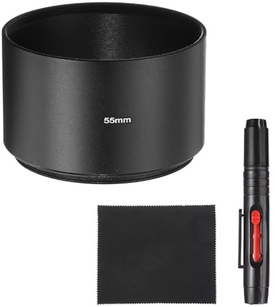 PATIKIL Paraluce Per Obiettivo, 55mm Montaggio A Lunga Focale Standard Tappo Fotocamera A Vite In Metallo Con Panno E Penna Per Pulizia, Nero