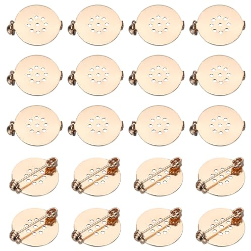 sourcing map 20 Pcs Brooch Pin Backs, 17mm Blank Round Disc Lapel Pin Backs for Jewelry Making DIY Crafts Badges Corsage, K Gold