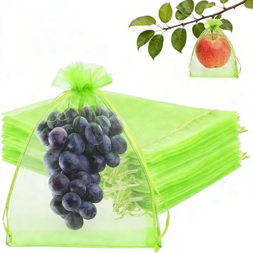 GAUATO 50 styck Vindruvskyddspåsar 15 x 20 cm, skyddspåse för frukt vindruvor säckchen av organza, druvsäckchen nät fruktskyddspåse skyddsnät säckchen för vindruvor frukt (Grönt)