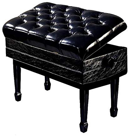Pianobänk i läder Pianobänk Justerbar lyxig vadderad pianopall Dubbel pianopall med förvaringsfack, vadderad sits i PU-läder, svart, svart,Black