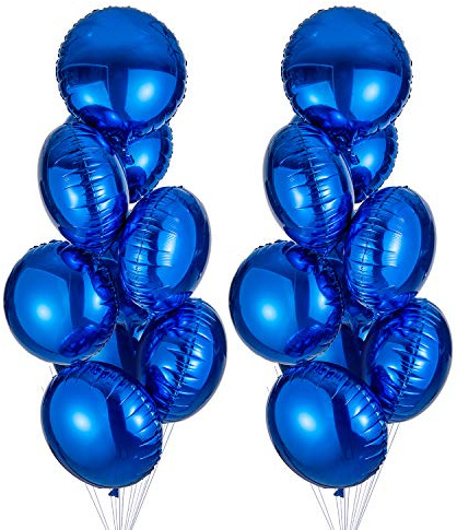 18 Blue Round Shaped Foil Balloons Mylar Helium Balloons for Birthday Party Wedding Baby Shower Decorations, Pack of 20
