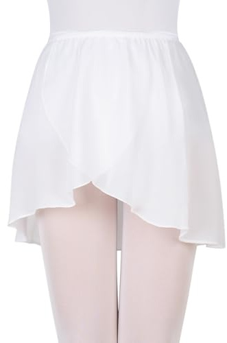 Bezioner Jupe de Ballet Danse Portefeuille en Mousseline pour Enfants Femme avec Taille élastique (M (110-140 cm), Blanc (Taille élastique))