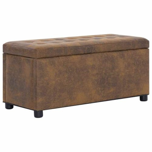 vidaXL Pouf de Rangement Tabouret Banc d'Entrée Coffre de Rangement Siège Banquette Repose-Pieds Table Basse Salon Salle de Séjour Marron Similicuir Daim