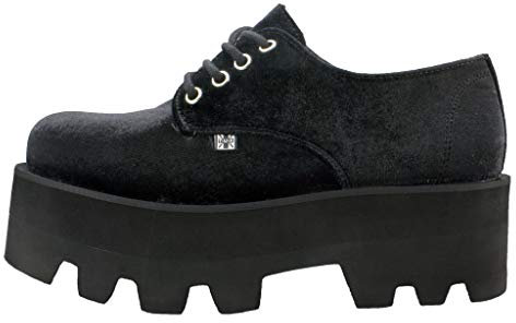 T.U.K. Damen Schwarz Zerquetschter Samt Dino Plateauschuhe EU40