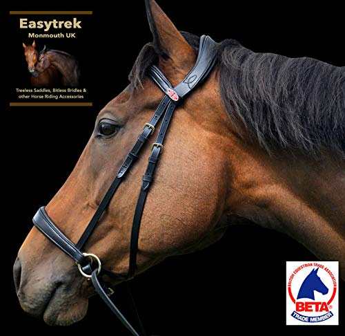 Easytrek Bitless Bridle Anatomical, soft premium leather with grip reins Black or Brown (Medium Cob, Black)