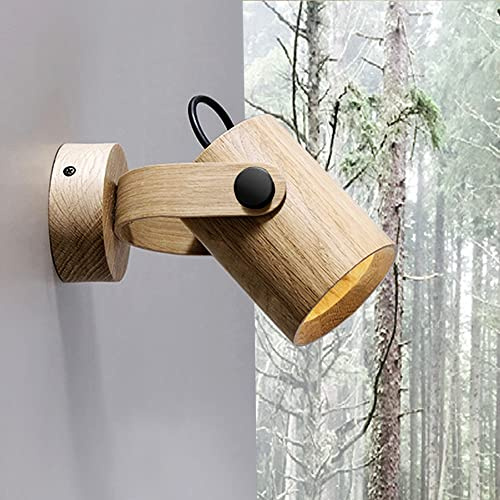 ouglres Lámpara de Pared de Madera De Interiorapliques Pared Vintage,Lámpara de Foco Giratoria,Lámpara de Cama,Luces de Pared De Moderno Para La Iluminación Del Dormitorio Salón Hall Baño,Gu10,1pack