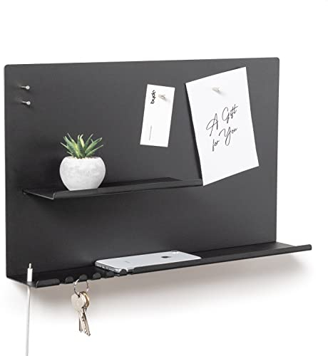 byde Hebe Organiseur Mural en métal 49 x 9 x 30 cm, étagère Murale avec Tableau magnétique et aimants, Tableau pour clés, journaux et Notes, Fixation Murale avec Un modèle de Montage. Couleur Noire