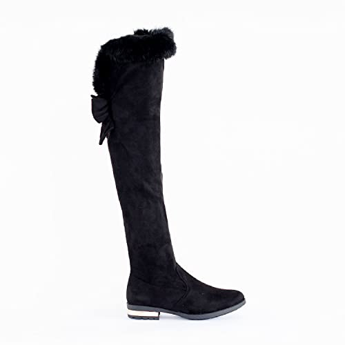 sole london WOMENS OVER THE KNEE HIGH STUD FUR LADIES FLAT LOW HEEL GOLD TRIM BOOTS SIZE 3-8