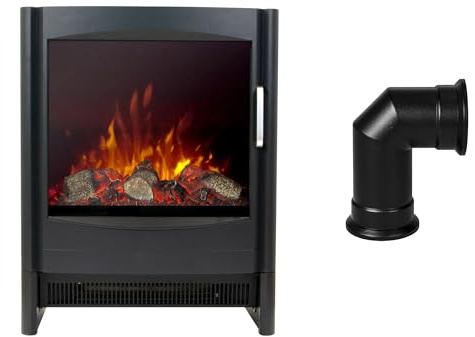 Sureflame Keston Electric Stove/Fireplace – Black Design with Angled Stove Pipe, Realistic LED Flame Effect, 1.8kW Heat Output, Easy Plug-In Installation