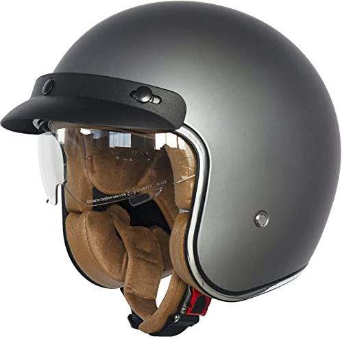 Jethelm mit Visier by BS Way: Hochwertiger Motorradhelm, ECE-Zertifiziert für Herren und Damen - Ideal für Roller, Moped, Mofa und Scooter - Retro Helm Design, Halbschalenhelm Matt Grau