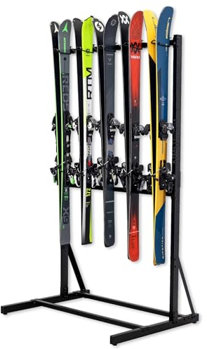 StoreYourBoard Freistehendes Ski-Regal für Garage, 5 Ski- und Stock-Organizer, Bodenständer, strapazierfähig, voll verstellbar für All-Mountain-, Breit-, Powder- und Backcountry-Skier