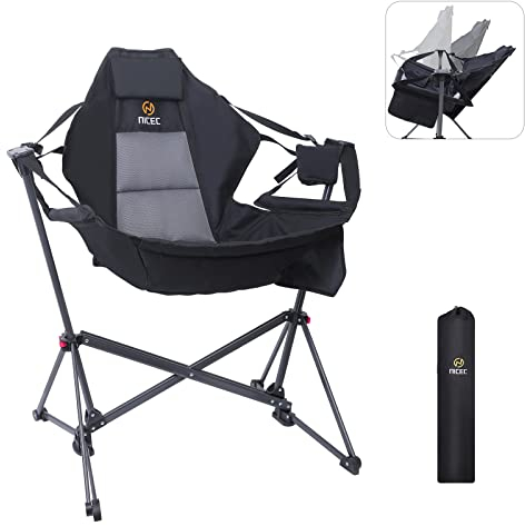 Nice C Hammock Camping Chair, Camping Chair Rocker, Swinging Chair, High Back with Stand, Cup Holder, Side Pocket, Heavy Duty (1 Pack)