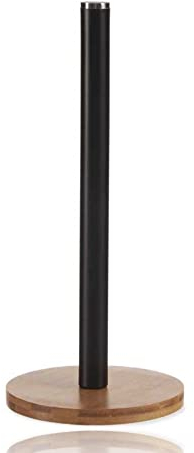 Portarrollos de Cocina Acero Inoxidable Negro Bambu/Portarollos para Papel de Cocina/Soporte para Papel de Cocina / 34 cm x 15 cm de Diametro para Rollo Papel Cocina estandar (Negro)