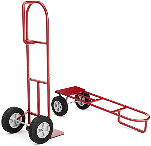 GOPLUS Chariot à Main 300 kg de Capacité, Diable avec Poignée en Forme P et 2 Roues, Pliable pour la Maison, l'Entrepôt, Le Garage et Le Jardin (Rouge)