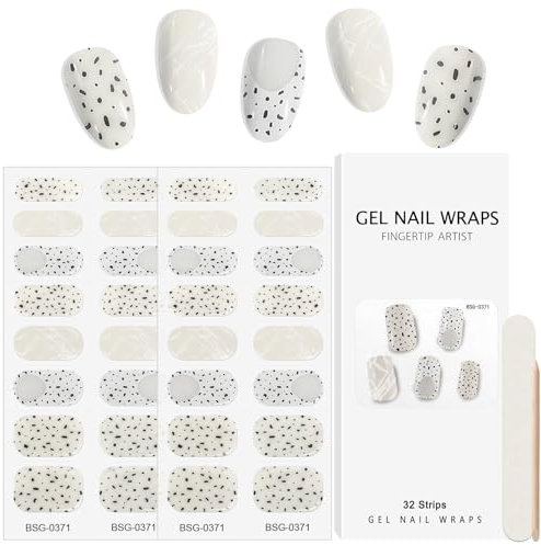 Kalolary Gel Nail Polish Strips, 32PCS Nail Gel Art Sticker Waterproof Full Nail Wraps Decal Sets with Nail File and Stick for Women Girls Nail Art Decor (UV/LED Lamp Required) (A)