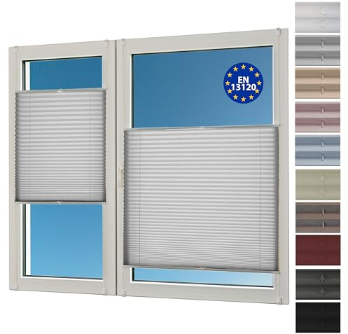 Sunlusso Klemmfix Plissee ohne Bohren Blickdicht (Hellgrau Crash, 90 x 140 cm) - lichtdurchlässig, ohne Verdunkelung - Fensterrollos, Klemmrollos, Rollos für Fenster ohne Bohren