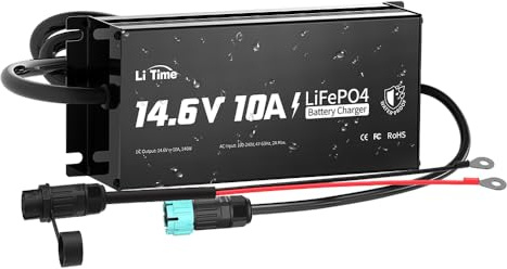 LiTime 14,6V 10A Vattentät LiFePO4-batteriladdare IP67, AC-DC Litiumjärnfosfat-Laddare med Intelligent 0V-Laddfunktion, LED-display