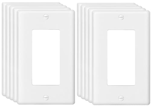 Decorator Light Switch Outlet Wall Plate Cover 1-Gang Electrical Device Faceplates Unbreakable Thermoplastic Standard Size Glossy Finish White (10 Pack)