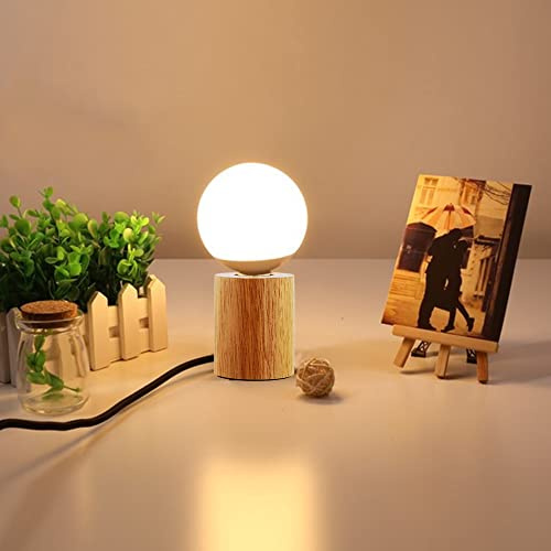Chao Zan Lámpara de sobremesa con base de madera, Lámpara de mesa pequeña, Lámpara de noche retro, luminaria de sobremesa para dormitorio, salón u oficina (C)