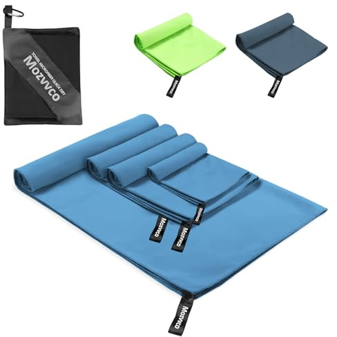 Mozvvco Asciugamano Microfibra Set di 4-160x80cm da Bagno Grande, 2 pezzi 80x40cm Palestra, 40x30cm Telo Mare, Spiaggia Asciugatura Rapida per Viaggio (Blu)