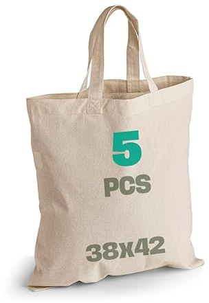 SCANDBAGS Borsa in cotone - 5 | 10 | Confezione da 25 - con manici corti - Materiale ecologico - da stampare e dipingere - Borsa della spesa - Borsa in tessuto - Senza stampa - per regali, Beige