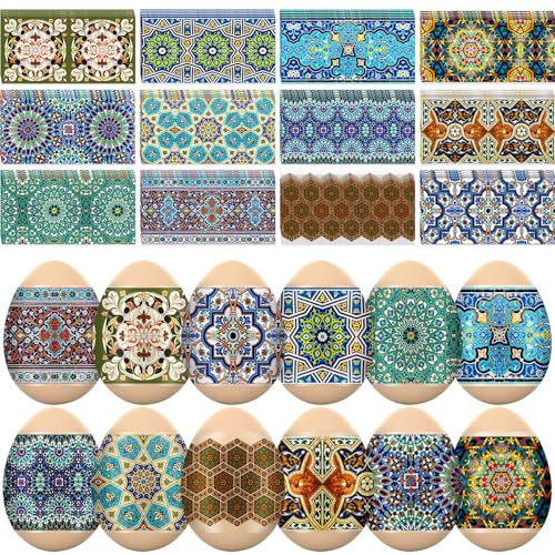Fullhawl 48 Pcs Easter Egg Decoration Kit Heat Shrink Tube Decoration Easter Egg Packaging Pysanka Pysanky Pattern Egg Stickers for Party Decoration Packaging Eggs