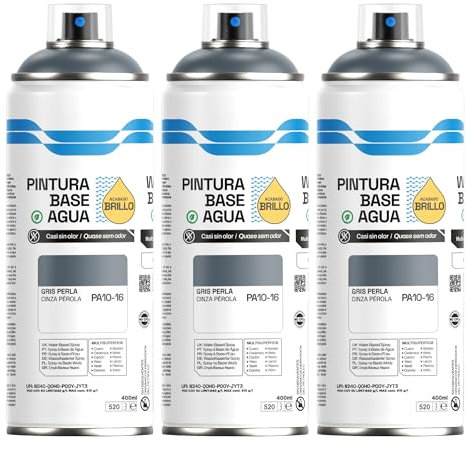 H HANSEL HOME Pintura Spray Base Agua 400ml - Para Muebles, Metal, Plástico y Madera - Ecológica y Sin Olor, Colores Duraderos - Gris Perla, 3 unidades