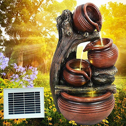 Fuente solar de jardín, decorativa, con luz LED, cascada, estanque para terraza y balcón