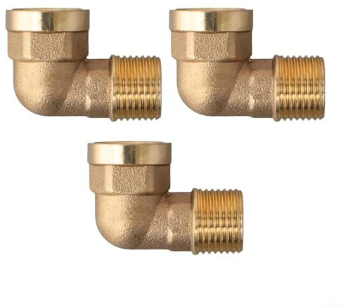 Sandyseptember 3 accesorios de tubería de latón, codo de latón de 90 grados, macho de 1/2 pulgada a 1/2 hembra, conectores de codo de latón de 90 grados, diseño de rosca recta