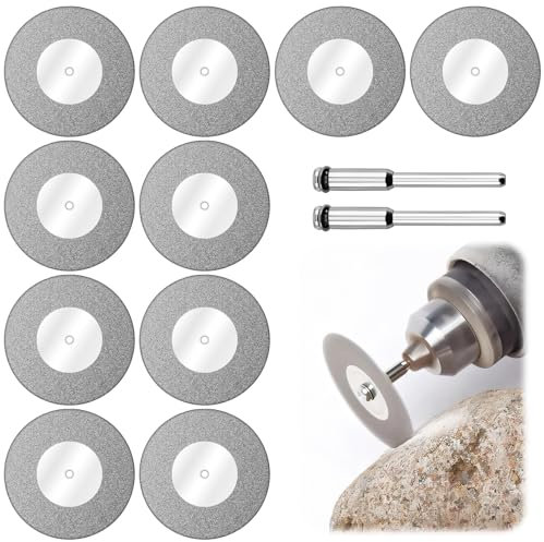 10 Stück Diamant Trennscheiben 40mm, Mini-Kreissägeblatt Rotary Tool Mit 2 Dorn Set Trennblatt-Bohrer for Rotationswerkzeug Für Edelstein, Glasstein, Metall, Glas, Keramik Porzellan, Edelsteine