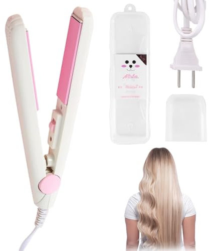 1 pz Piastra per capelli 2 in 1, Mini Raddrizzatore Portatile per Capelli, con scatola portaoggetti e coperchio protettivo, per Casa o Salone (bianco)