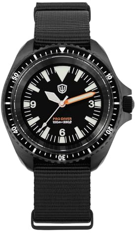 London Hantverk Watchdives WD1980 V2 dykarklocka VH31 svepande sekunder kvartsrörelse svart upplaga