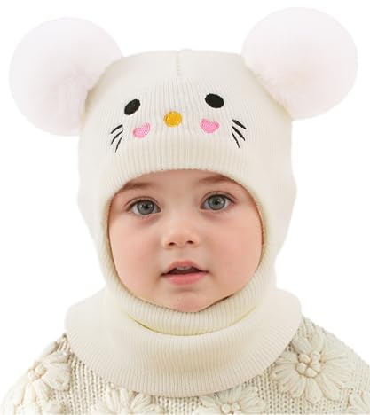 NEAWEALY Baby vintermössa slip-mössa barn varm stickad mössa björn huva halsduk vinter slip-mössa i 1–6 år
