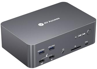 (Endast skrivbord) AV Access kvm switch 2 PC 3-skärm 8K@60 Hz, 1G Ethernet för 2 datorer, med fjärrstyrenhet, 3 x USB 3.0, dockningsstation trippelskärm, 4K@165/144 Hz, 2K@144Hz för Dell HP