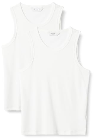 Amazon Essentials Men's Slim-Fit Ribbed Vest, Pack of 2, White, L