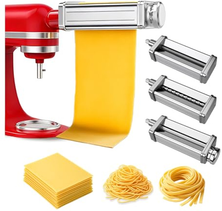 Accessorio per Pasta per Impastatrice Planetaria per KitchenAid 3 Pezzi – Rullo per Pasta, Taglia Spaghetti & Taglia Fettuccine – Accessori in Acciaio Inox - Accessori Mixer per KitchenAid di MMOBIEL